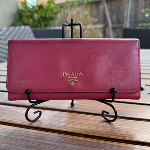 Prada long snap saffiano leather wallet color peonia with authentication card